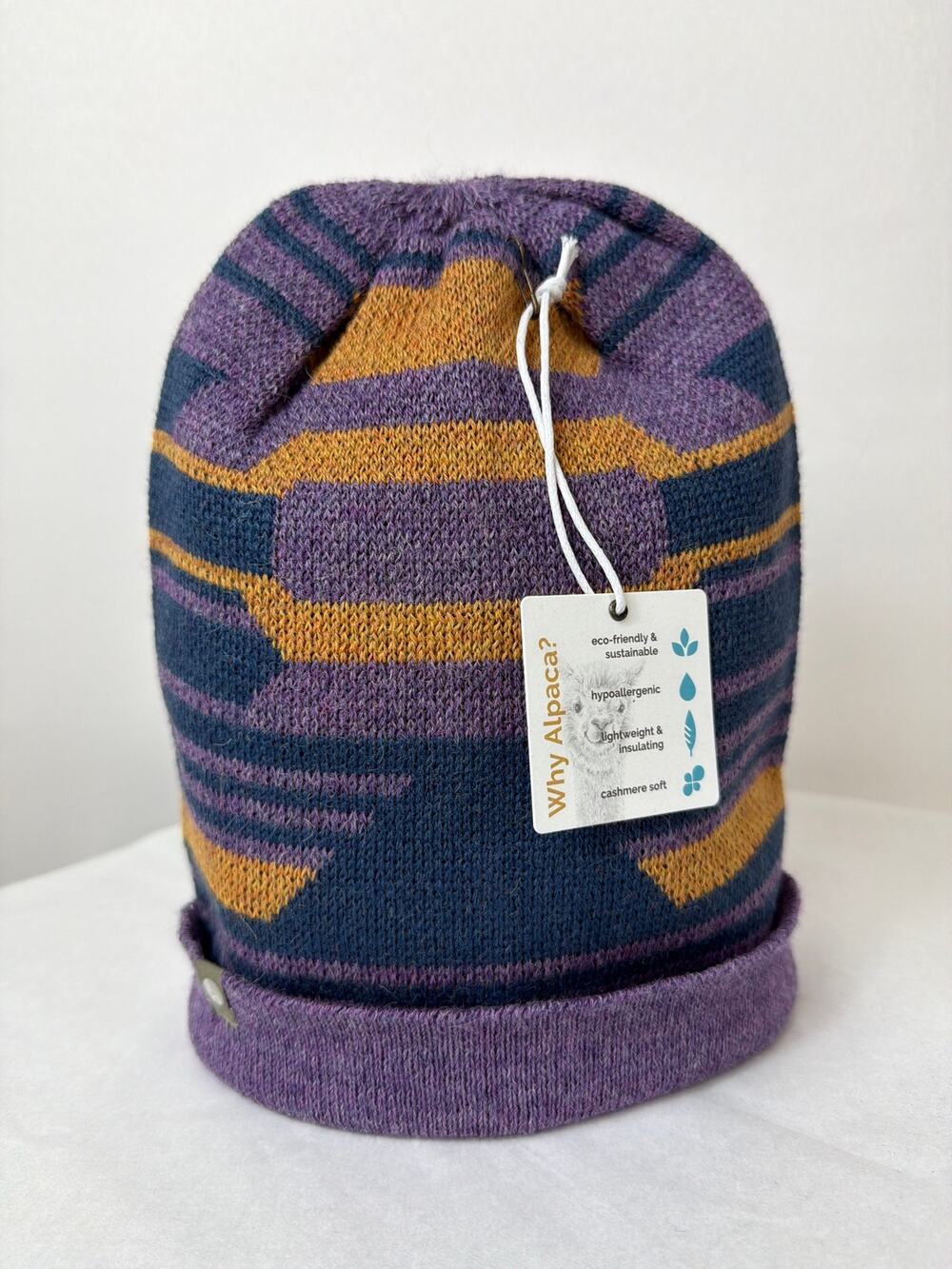 NWT Shupaca 100% Baby Alpaca Incan PURPLE Beanie Hat Knit Handmade PERU